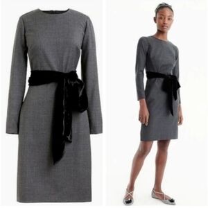 New J. Crew Day to Night gray wool shift office dress with velvet belt tie bow 2